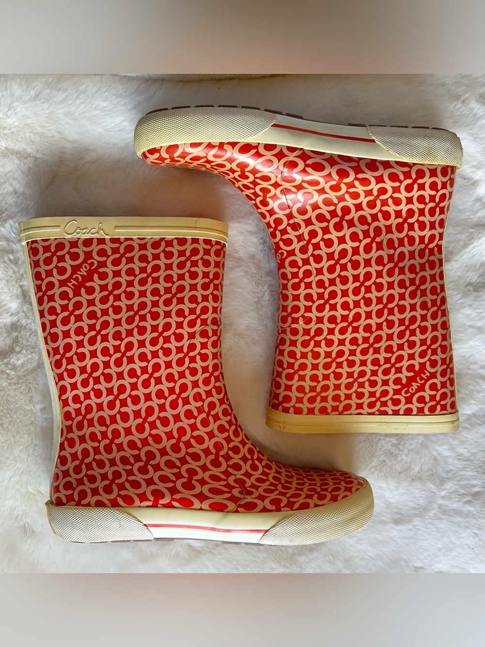 Vintage Y2K Coach Ursula Signature Rain Boots Women’s Size 5B Red Monogram